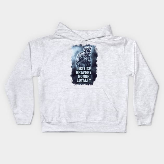 Justice Bravery Honor Loyalty Kids Hoodie by Naumovski